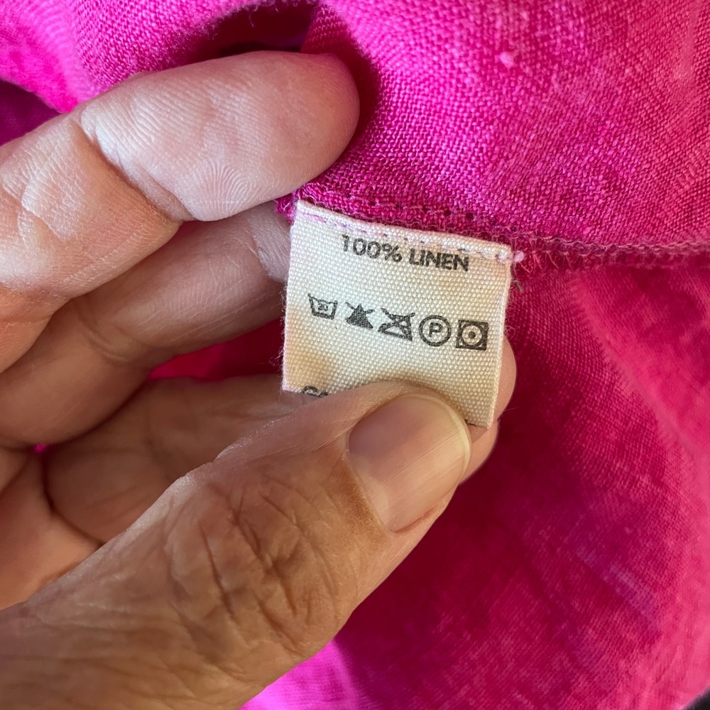 Krista Larson 100% Linen Hot Pink Tie Waist Peplum Blouse Jacket OS Lagenlook - Picture 5 of 9